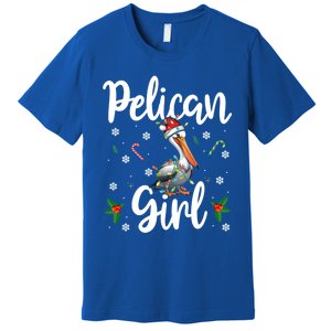 Funny Pelican Christmas Santa Hat Lights Snowflakes Gift Premium T-Shirt