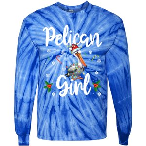 Funny Pelican Christmas Santa Hat Lights Snowflakes Gift Tie-Dye Long Sleeve Shirt