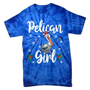 Funny Pelican Christmas Santa Hat Lights Snowflakes Gift Tie-Dye T-Shirt