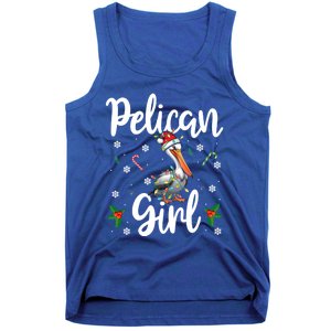 Funny Pelican Christmas Santa Hat Lights Snowflakes Gift Tank Top