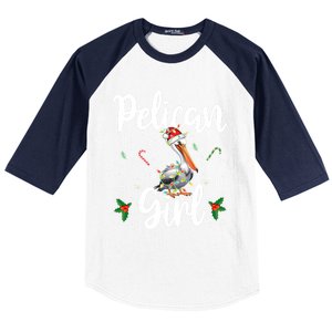 Funny Pelican Christmas Santa Hat Lights Snowflakes Gift Baseball Sleeve Shirt