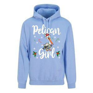 Funny Pelican Christmas Santa Hat Lights Snowflakes Gift Unisex Surf Hoodie