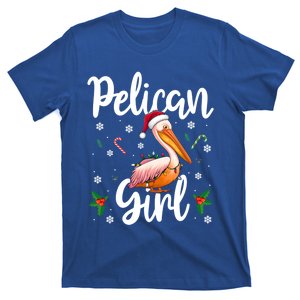 Funny Pelican Christmas Santa Hat Lights Snowflakes Funny Gift T-Shirt