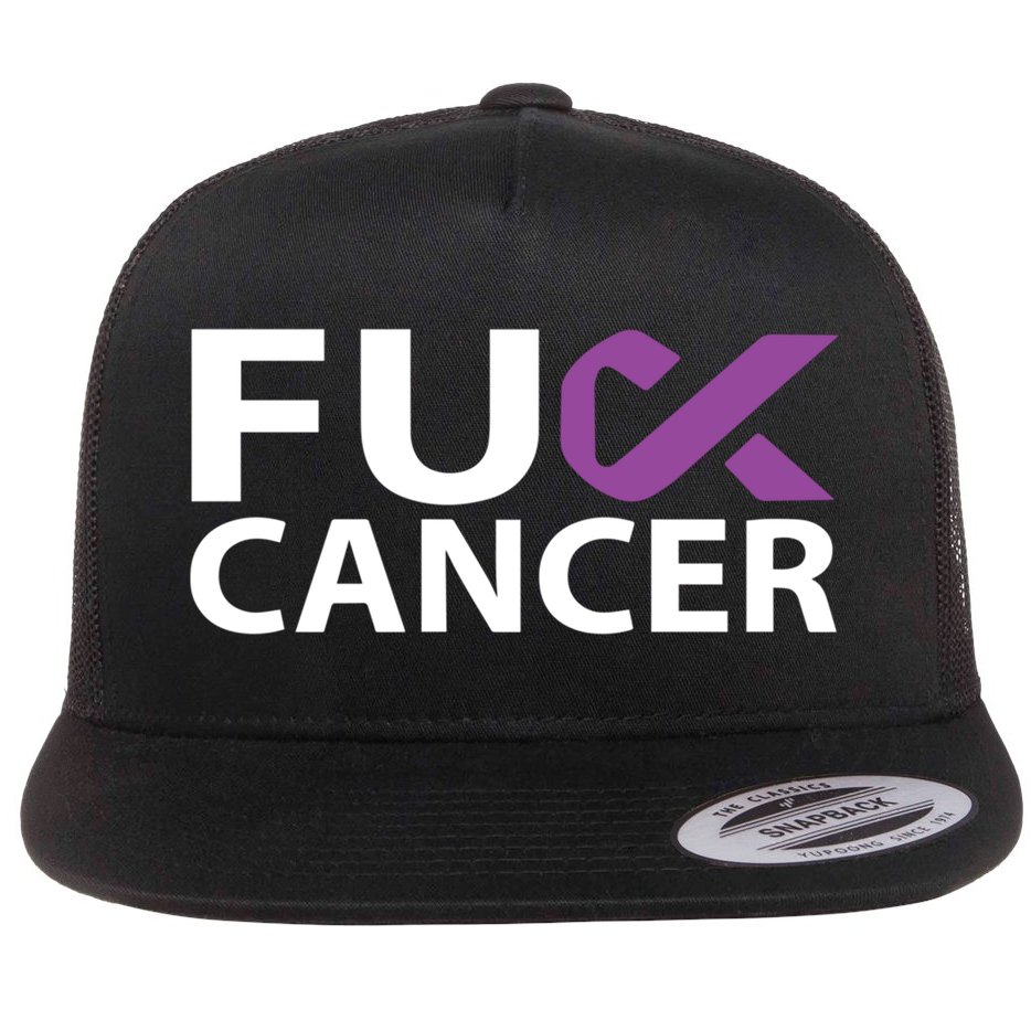 Fuck Pancreatic Cancer F U Fu Purple Ribbon Cancer Awareness Cute Gift Flat Bill Trucker Hat