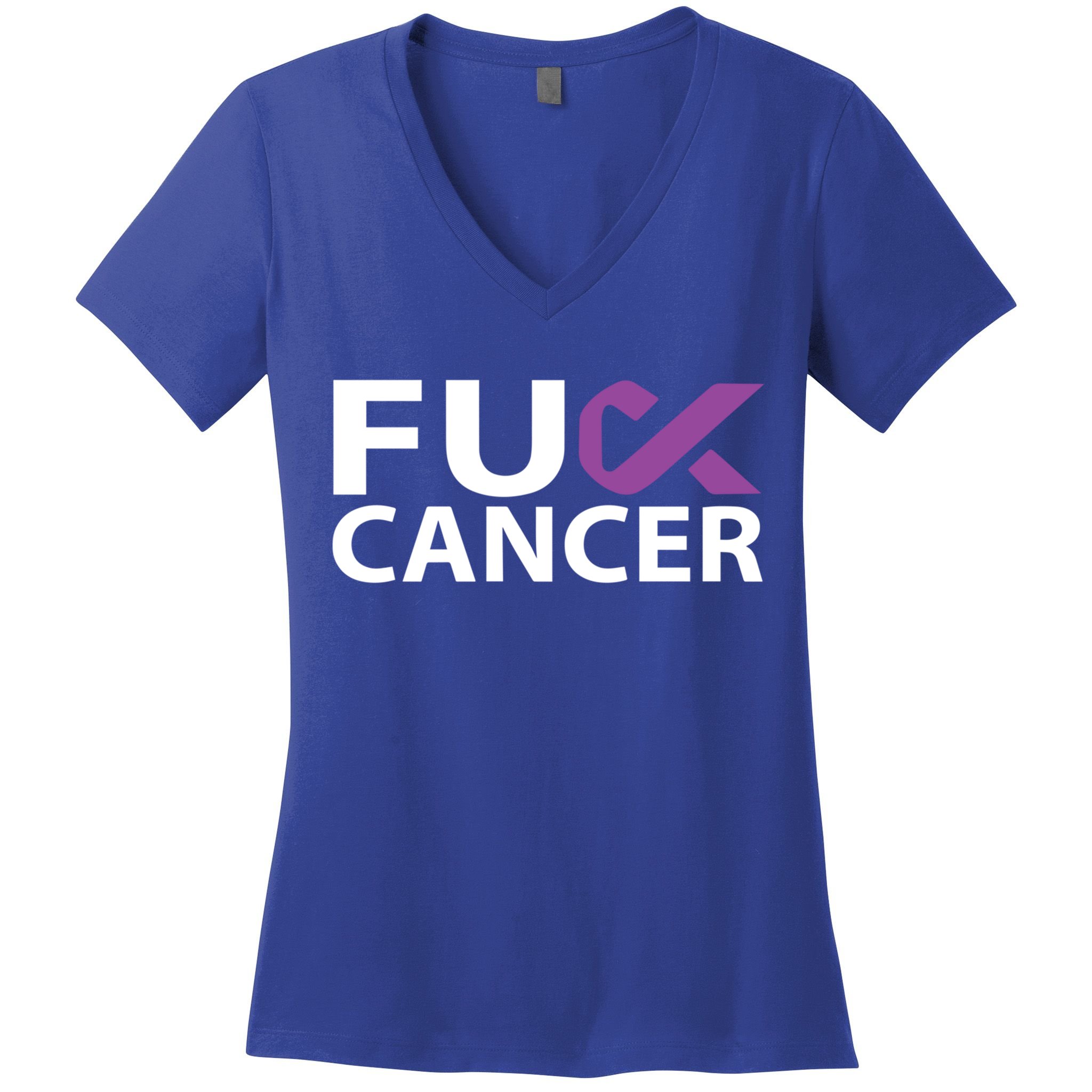 Fuck Pancreatic Cancer F U Fu Purple Ribbon Cancer Awareness Cute Gift Women's V-Neck T-Shirt
