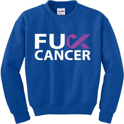 Fuck Pancreatic Cancer F U Fu Purple Ribbon Cancer Awareness Cute Gift Kids Sweatshirt
