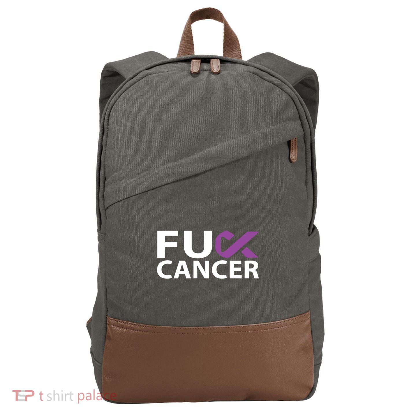 Fuck Pancreatic Cancer F U Fu Purple Ribbon Cancer Awareness Cute Gift Cotton Canvas Backpack