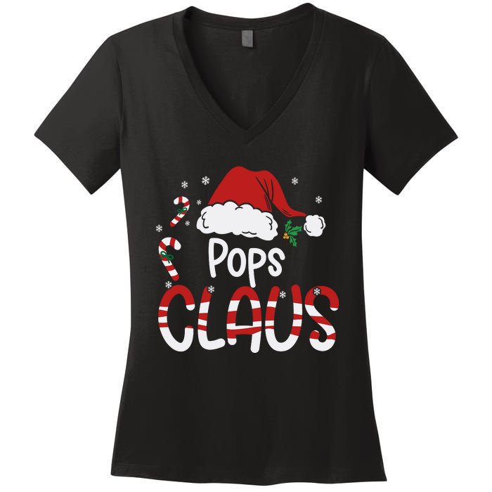 Funny Pops Claus Christmas Pajamas Santa Hat Costume Women's V-Neck T-Shirt