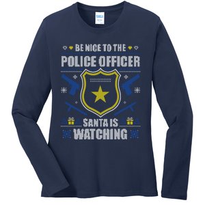 Funny Policeman Christmas Police Officer Ugly Christmas Ladies Long Sleeve Shirt