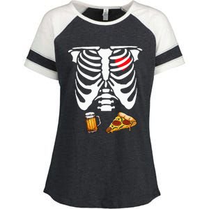 Funny Pregnancy Couple Dad Skeleton Halloween Beer Pizza Enza Ladies Jersey Colorblock Tee