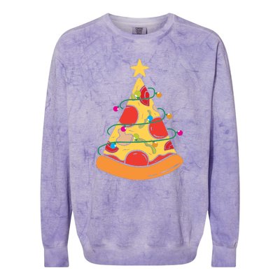 Funny Pizza Christmas Tree Lights Funny Xmas Colorblast Crewneck Sweatshirt