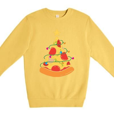 Funny Pizza Christmas Tree Lights Funny Xmas Premium Crewneck Sweatshirt