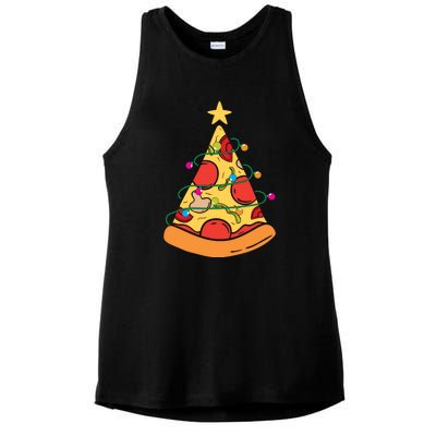 Funny Pizza Christmas Tree Lights Funny Xmas Ladies PosiCharge Tri-Blend Wicking Tank