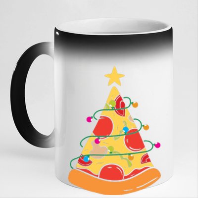 Funny Pizza Christmas Tree Lights Funny Xmas 11oz Black Color Changing Mug