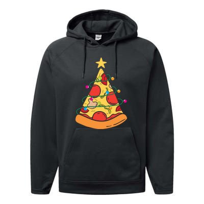 Funny Pizza Christmas Tree Lights Funny Xmas Performance Fleece Hoodie