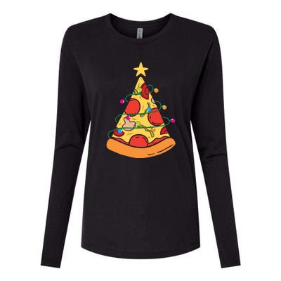 Funny Pizza Christmas Tree Lights Funny Xmas Womens Cotton Relaxed Long Sleeve T-Shirt