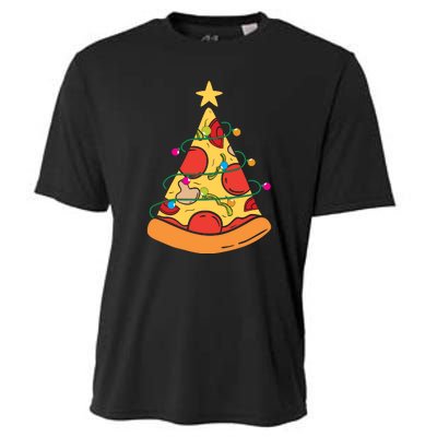 Funny Pizza Christmas Tree Lights Funny Xmas Cooling Performance Crew T-Shirt