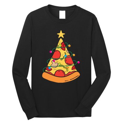 Funny Pizza Christmas Tree Lights Funny Xmas Long Sleeve Shirt