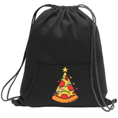 Funny Pizza Christmas Tree Lights Funny Xmas Sweatshirt Cinch Pack Bag