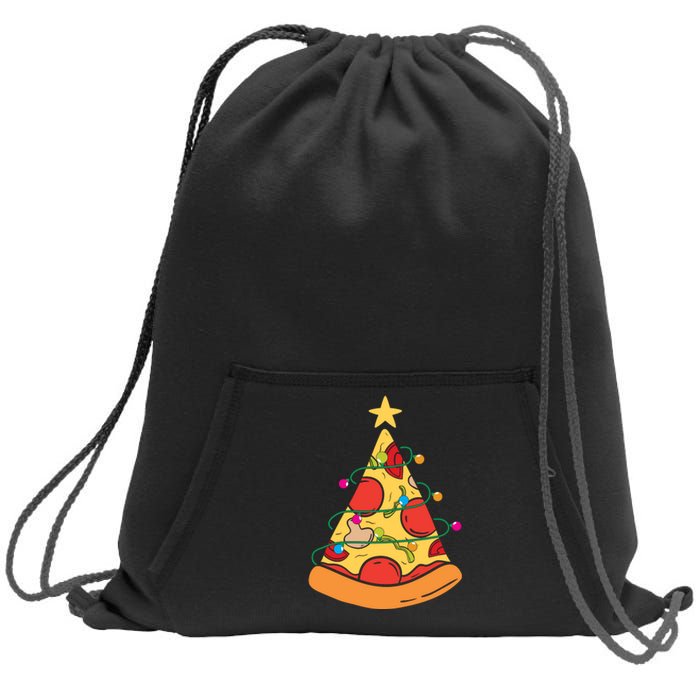 Funny Pizza Christmas Tree Lights Funny Xmas Sweatshirt Cinch Pack Bag