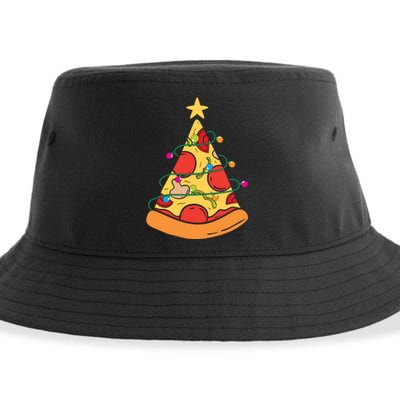 Funny Pizza Christmas Tree Lights Funny Xmas Sustainable Bucket Hat