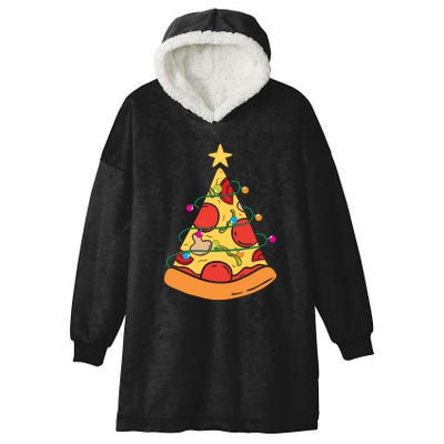 Funny Pizza Christmas Tree Lights Funny Xmas Hooded Wearable Blanket