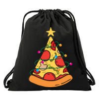 Funny Pizza Christmas Tree Lights Funny Xmas Drawstring Bag