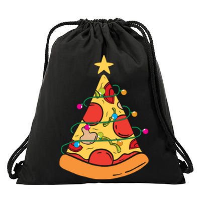 Funny Pizza Christmas Tree Lights Funny Xmas Drawstring Bag