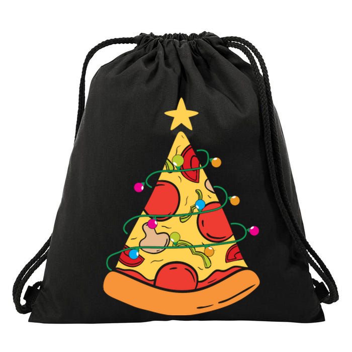 Funny Pizza Christmas Tree Lights Funny Xmas Drawstring Bag