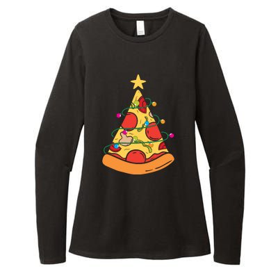 Funny Pizza Christmas Tree Lights Funny Xmas Womens CVC Long Sleeve Shirt