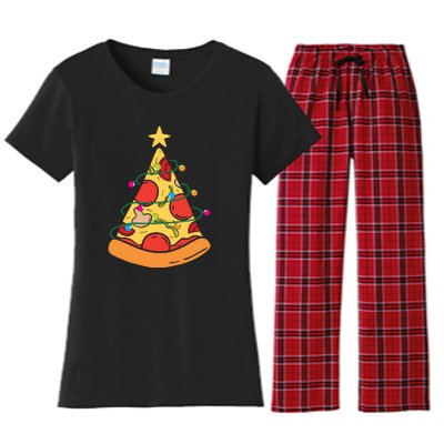 Funny Pizza Christmas Tree Lights Funny Xmas Women's Flannel Pajama Set