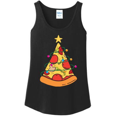 Funny Pizza Christmas Tree Lights Funny Xmas Ladies Essential Tank