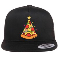 Funny Pizza Christmas Tree Lights Funny Xmas Flat Bill Trucker Hat