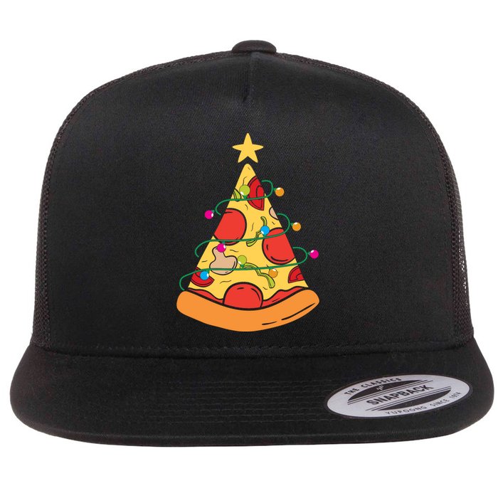 Funny Pizza Christmas Tree Lights Funny Xmas Flat Bill Trucker Hat