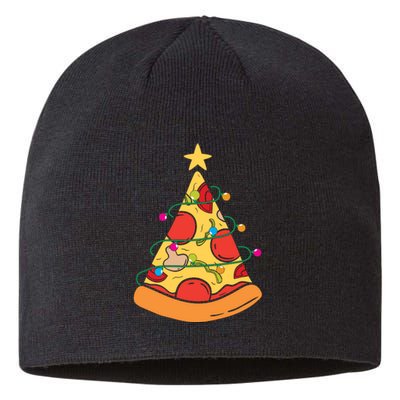 Funny Pizza Christmas Tree Lights Funny Xmas Sustainable Beanie