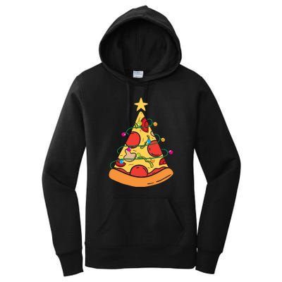 Funny Pizza Christmas Tree Lights Funny Xmas Women's Pullover Hoodie