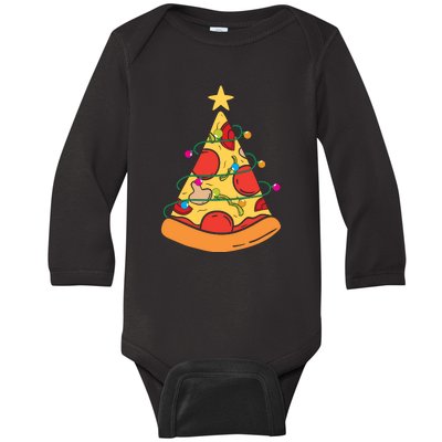 Funny Pizza Christmas Tree Lights Funny Xmas Baby Long Sleeve Bodysuit