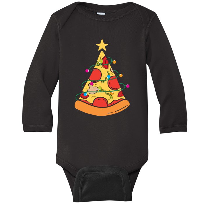 Funny Pizza Christmas Tree Lights Funny Xmas Baby Long Sleeve Bodysuit