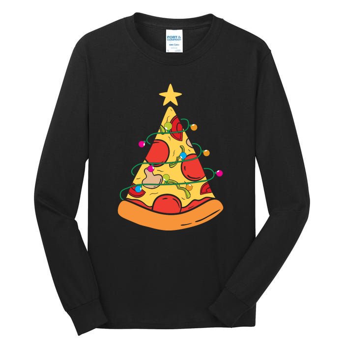 Funny Pizza Christmas Tree Lights Funny Xmas Tall Long Sleeve T-Shirt