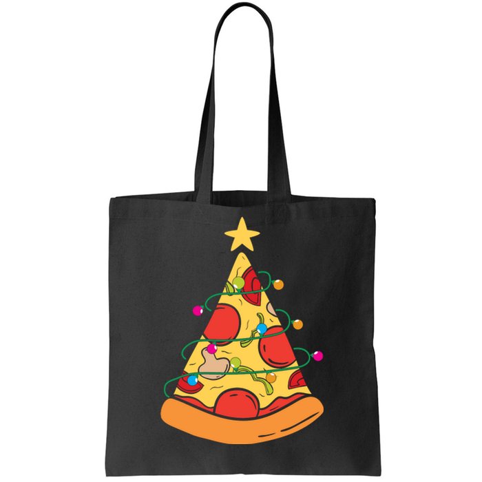 Funny Pizza Christmas Tree Lights Funny Xmas Tote Bag