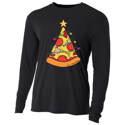 Funny Pizza Christmas Tree Lights Funny Xmas Cooling Performance Long Sleeve Crew