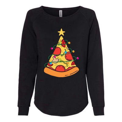 Funny Pizza Christmas Tree Lights Funny Xmas Womens California Wash Sweatshirt