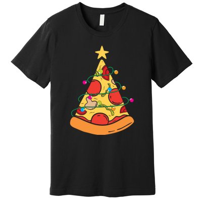 Funny Pizza Christmas Tree Lights Funny Xmas Premium T-Shirt