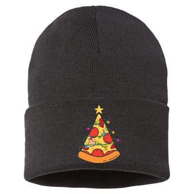 Funny Pizza Christmas Tree Lights Funny Xmas Sustainable Knit Beanie