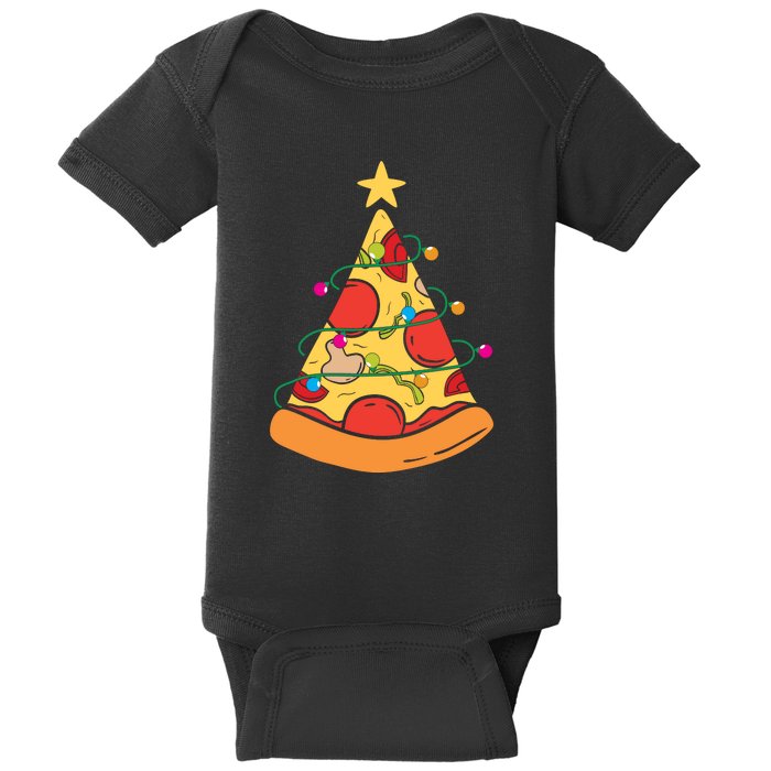 Funny Pizza Christmas Tree Lights Funny Xmas Baby Bodysuit