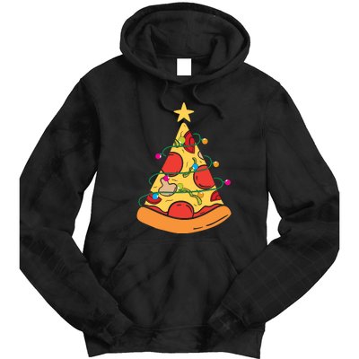 Funny Pizza Christmas Tree Lights Funny Xmas Tie Dye Hoodie