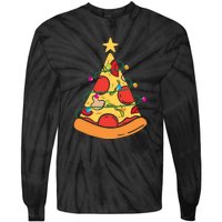 Funny Pizza Christmas Tree Lights Funny Xmas Tie-Dye Long Sleeve Shirt