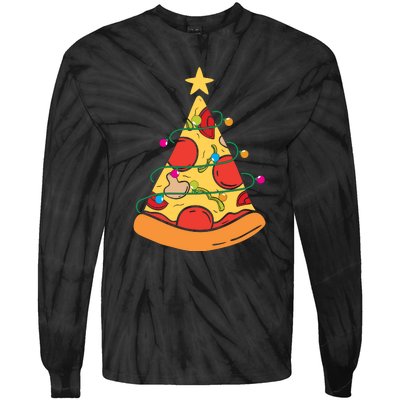 Funny Pizza Christmas Tree Lights Funny Xmas Tie-Dye Long Sleeve Shirt