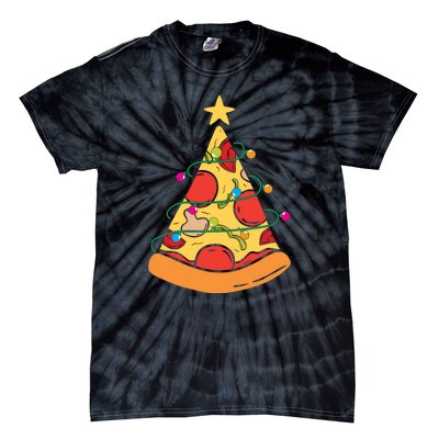 Funny Pizza Christmas Tree Lights Funny Xmas Tie-Dye T-Shirt