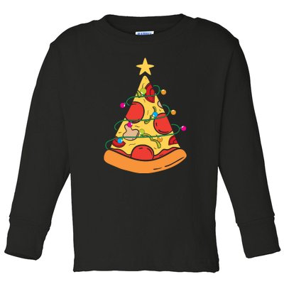 Funny Pizza Christmas Tree Lights Funny Xmas Toddler Long Sleeve Shirt